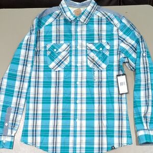 Marc Ecko Cut & Sew Blue and White Checkered Shirt